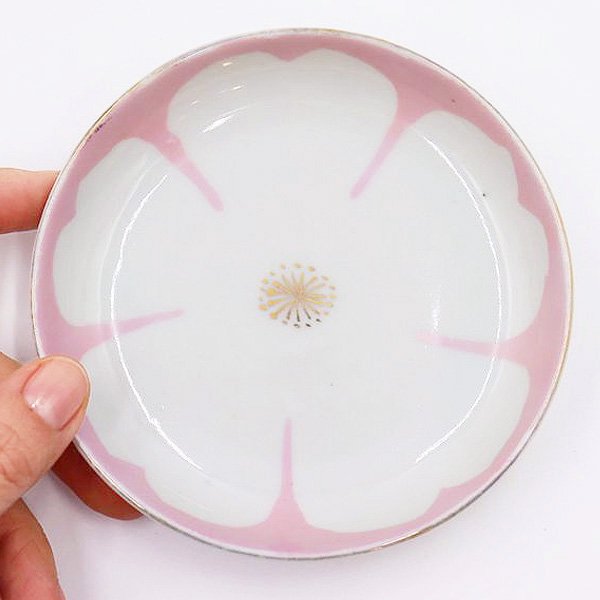 手描き 小皿 取り皿 桜 ピンク 桃色 かわいい 大正・昭和 和食器 レトロ 和骨董 アンティーク