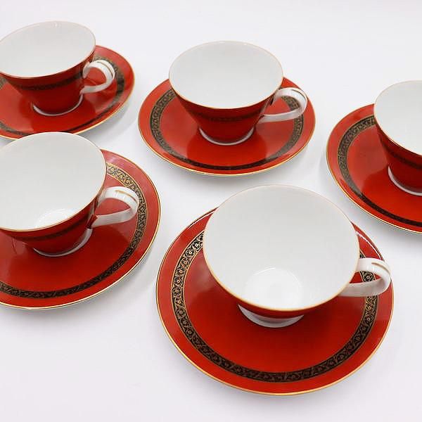 赤花唐草ティーカップ＆ソーサー｜レトロ昭和｜口径9.5cm