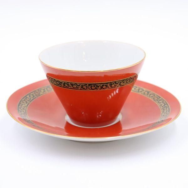赤と白のティーカップ・ソーサーセット 赤花唐草ティーカップ＆ソーサー｜レトロ昭和｜口径9.5cm