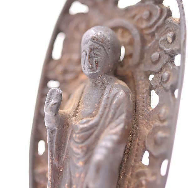 古銅 阿弥陀如来 立像 台座・光背あり 小型 小ぶり 懐中 優しい