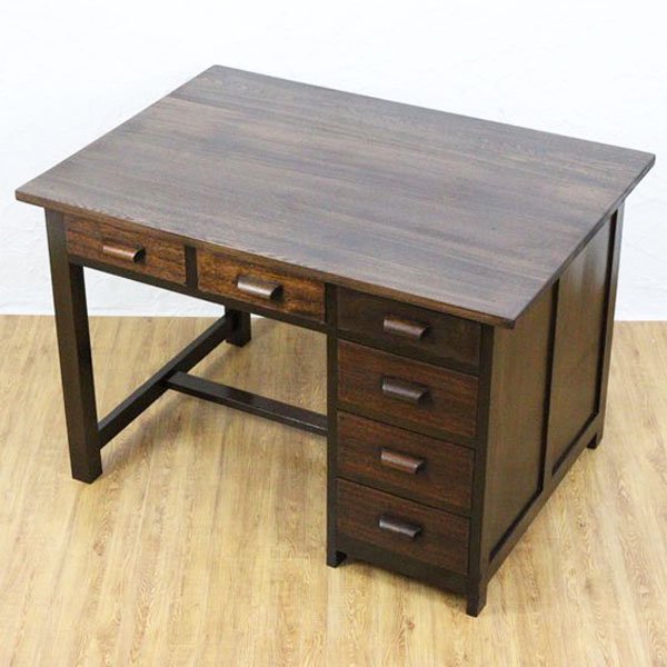 昭和レトロ 無垢材 書斎 テーブル 勉強机 引き出し付き 2杯 木製 古道具-