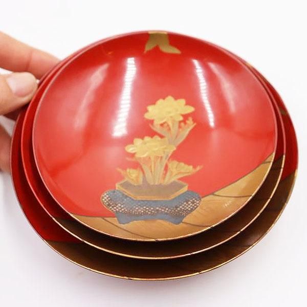 明治期 輪島塗 極上 金蒔絵『飛鶴』 盃台/三ツ組盃 揃 木製漆