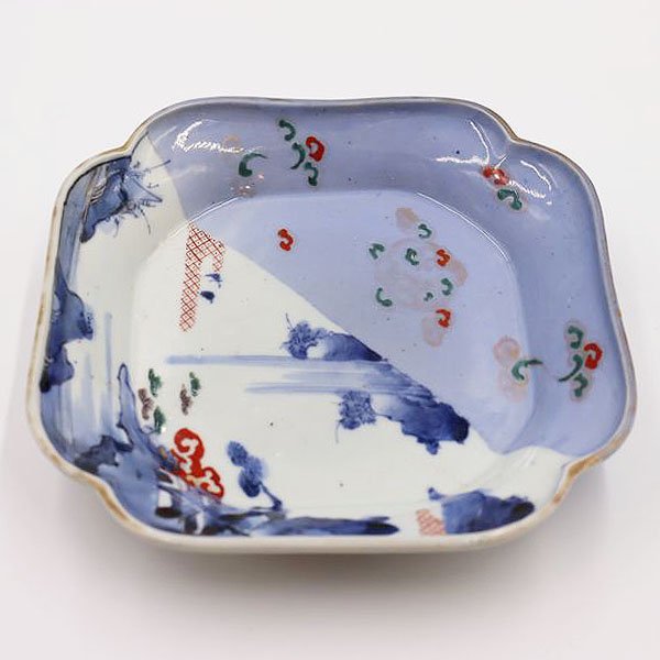フランス アンティーク 紋章 手描き 角 皿 - 食器