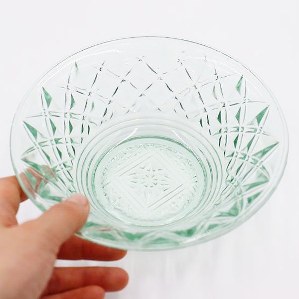 プレスガラス 薄緑 ガラス鉢 サラダボウル レトロ食器 大正・昭和 
