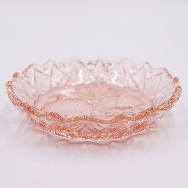 プレスガラス サーモンピンク ガラス皿 サラダ・デザート レトロ食器