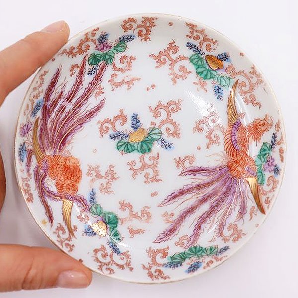 色絵 印判小皿 豆皿 取り皿 カラフル アンティーク和食器 日本製（桐・鳳凰・唐草）