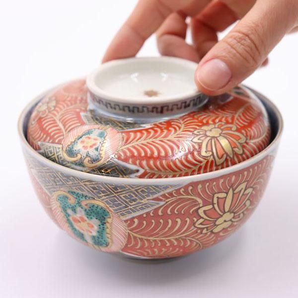 手描き 赤絵 錦手 大蓋碗 蒸し物 豪華 伊万里 明治時代