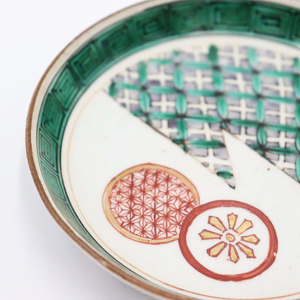 九谷焼 小皿 取り皿 菓子皿 赤 緑 アンティーク食器 和モダン（丸紋 