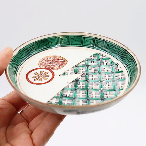 九谷焼 小皿 取り皿 菓子皿 赤 緑 アンティーク食器 和モダン丸紋