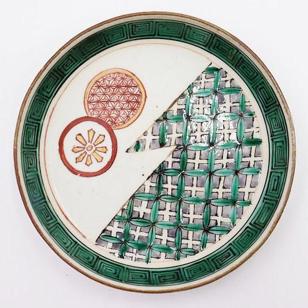 九谷焼アンティーク小皿｜直径12cm 高さ2.5cm｜赤緑和モダン