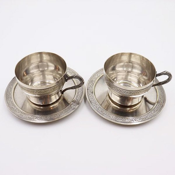 銀製シルバー silver 製・4枚 カップ・皿セット - キッチン/食器