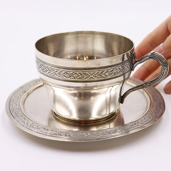 イギリス製 シルバープレート カップ&ソーサー 銀メッキ ティー コーヒー デザートカップ アンティーク おしゃれ