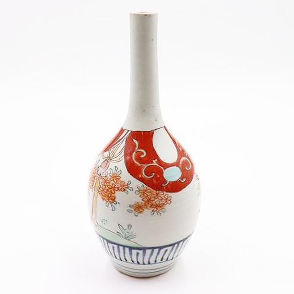 【骨董アンティーク】陶器製　徳利　酒器　花器　一輪挿し 手描き 色絵 赤絵 御神酒徳利 一輪挿し 骨董 アンティーク 置物
