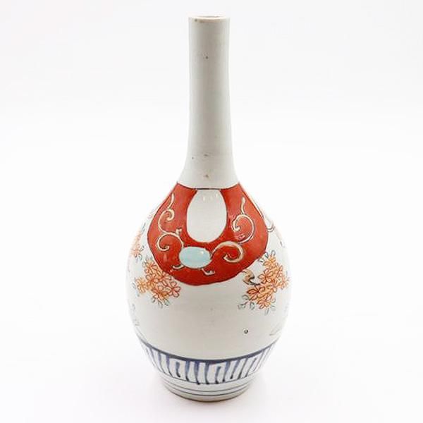430『色絵 紅白花 鉢 箱付き』春岱　　/美術品 骨董 古美術 アンティーク 手描き 色絵 赤絵 御神酒徳利 一輪挿し 骨董 アンティーク 置物