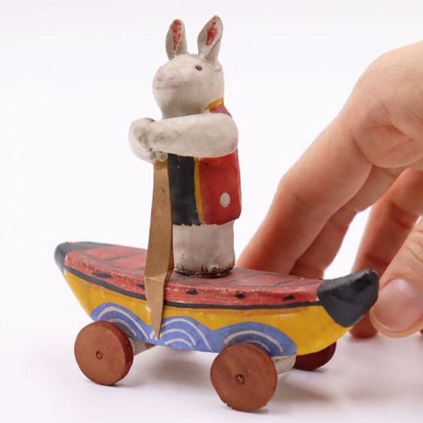 舟に乗った兎の人形 大阪張子 郷土玩具 民芸 昭和初期