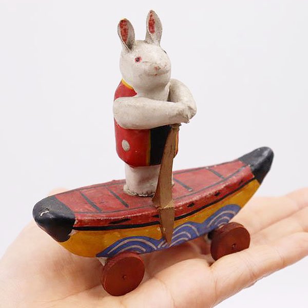 舟に乗った兎の人形 大阪張子 郷土玩具 民芸 昭和初期 なつかしい 人形 