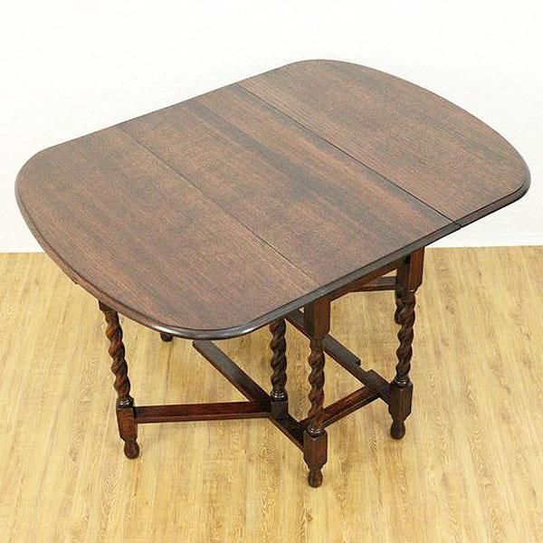 英国アンティーク木製ゲートレッグテーブル/ダイニング机バタフライ(87