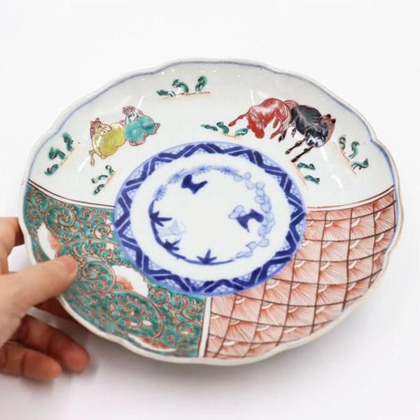 九谷焼 色絵 赤絵 なます皿 取り皿 深皿 アンティーク食器（菊