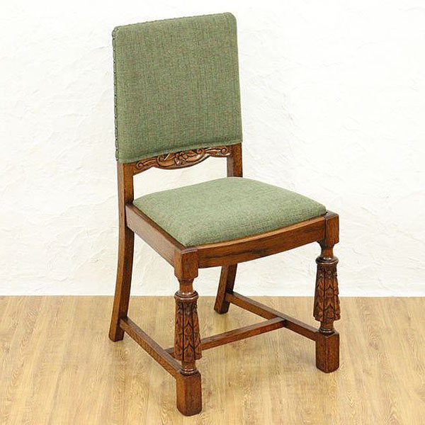 イギリス製 チェア ダイニング アンティーク クラシック 椅子 彫刻入り うぐいす色 ライトグリーン 若草色