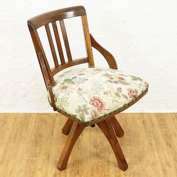 回転椅子 小椅子 クラシック 小花刺繍 上品 アンティークチェア 日本製 大正・昭和