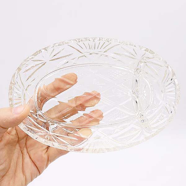 大正・昭和初期 プレスガラス レース皿 楕円 刺身皿 向付 アンティーク ヴィンテージ 和ガラス