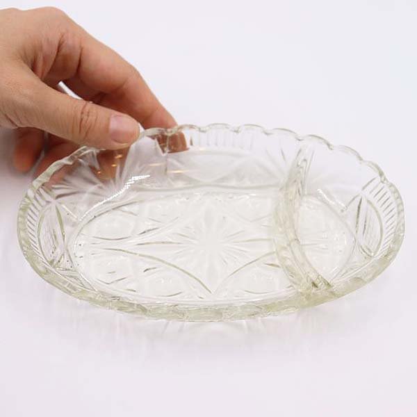【極上品】昭和初期 プレスガラス 楕円刺身皿 ガラス 硝子皿 昭和レトロ