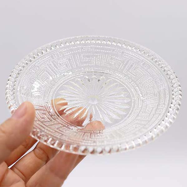 小皿 デザート皿 大正・昭和初期 プレスガラス レース皿 アンティーク 