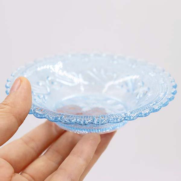 氷皿ガラス 切子 大皿小皿6枚セット 青 当時物　プレスガラス　昭和レトロ