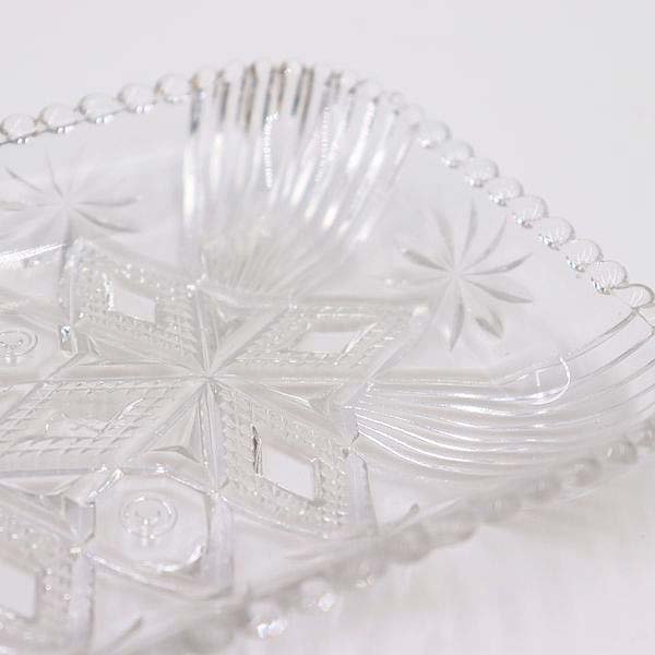 大正時代 プレスガラス レース皿 長方形 刺身皿 向付 アンティーク