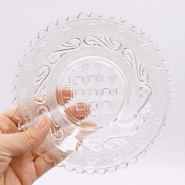充実の品 輪花 小皿 プレスガラス デザート皿 レース皿 大正・昭和初期 Craft
