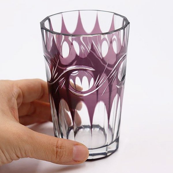 紫切子グラス アンティークガラス グラス コップ カット アールデコ 