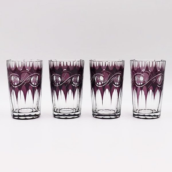 紫切子グラス アンティークガラス グラス コップ カット アールデコ