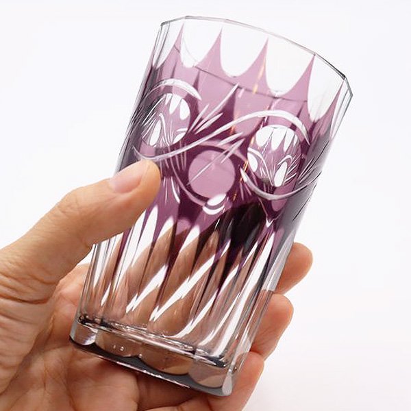 紫切子グラス アンティークガラス グラス コップ カット アールデコ 大正ロマン 昭和レトロ ヴィンテージ