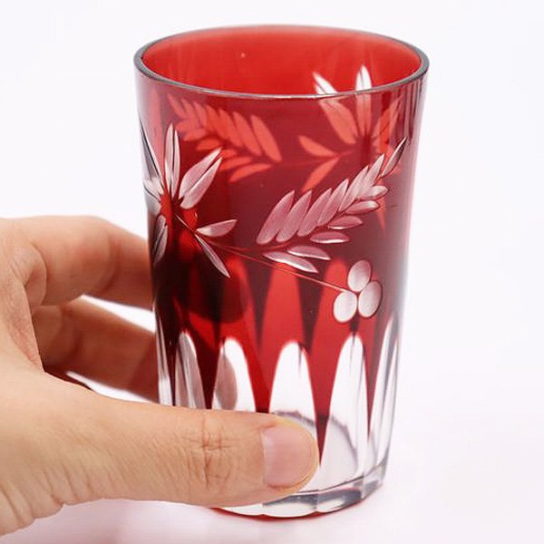 赤切子グラス アンティークガラス グラス コップ カット アールデコ 大正ロマン 昭和レトロ ヴィンテージ