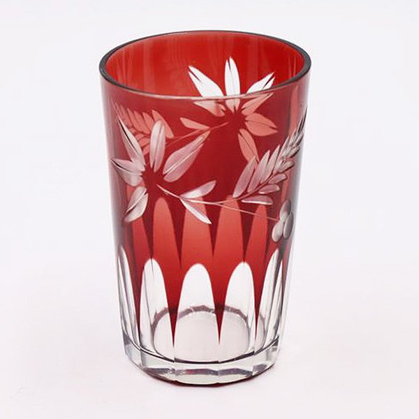 赤切子グラス アンティークガラス グラス コップ カット アールデコ 