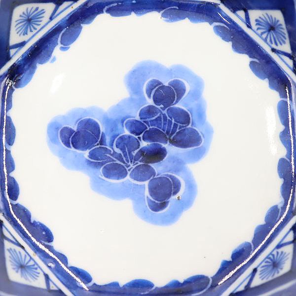 手描き 染付 八角 中鉢 深皿 盛鉢 呉須 藍 明治 アンティーク 和食器 