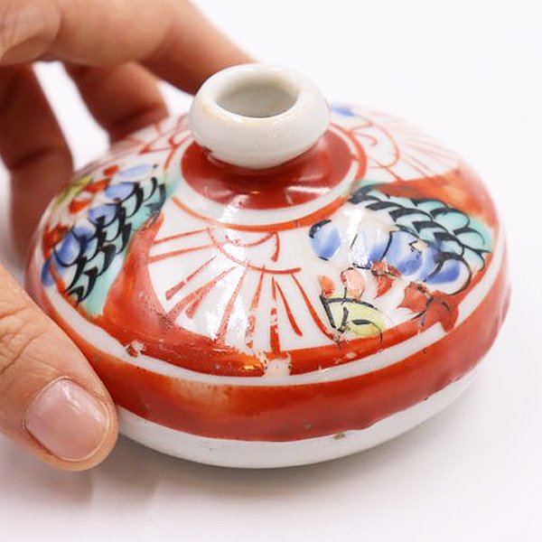手描き 色絵 油壺 ぽってりカラフル鬢付け油 化粧油 江戸時代 明治時代 昔の化粧道具 日本 一輪挿し