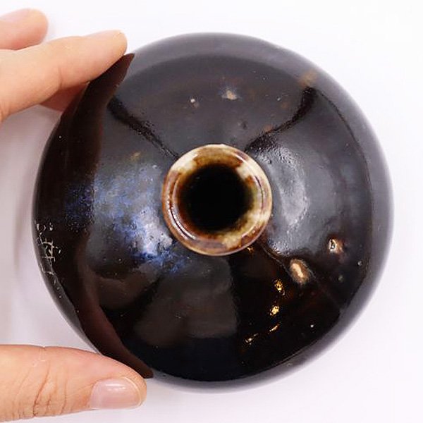 黒 鉄釉 油壺 鬢付け油 化粧油 大正時代 昔の化粧道具 日本 一輪挿し
