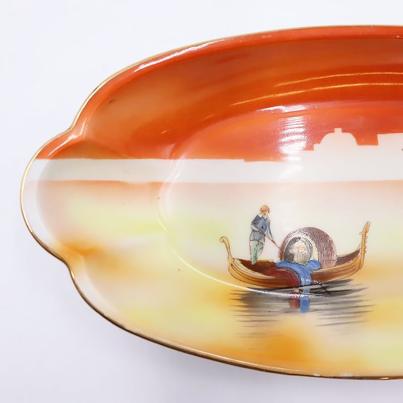 オールドノリタケ 手描き ハンドペイント 風景 セロリ皿 変形皿 