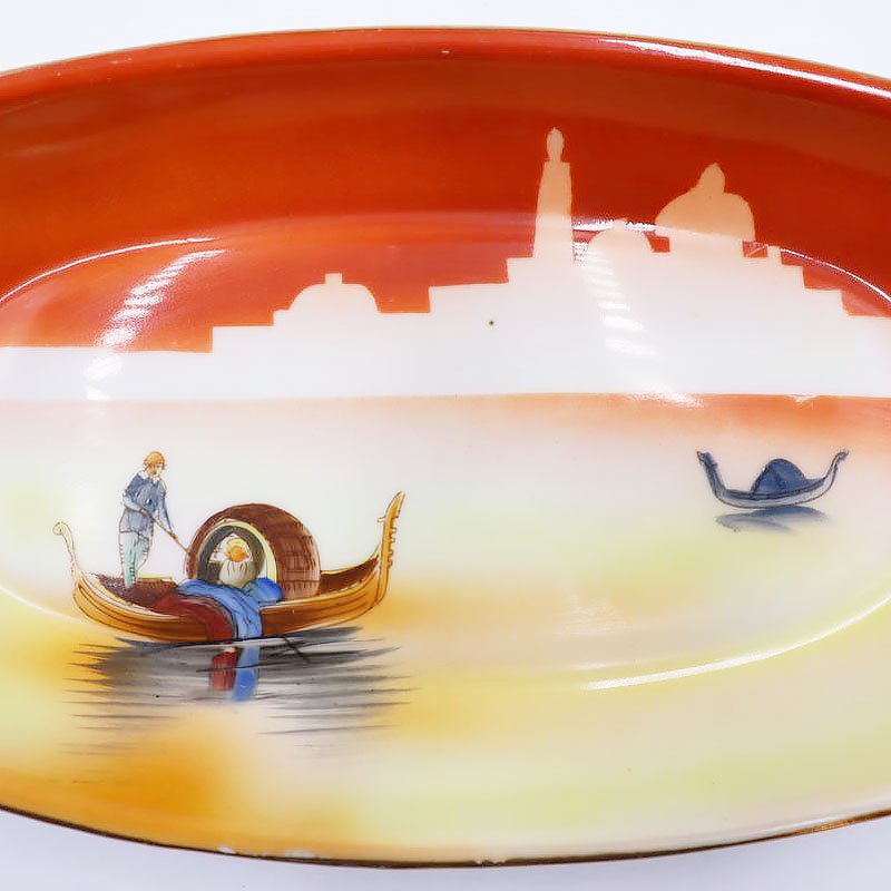 オールドノリタケ 手描き ハンドペイント 風景 セロリ皿 変形皿 