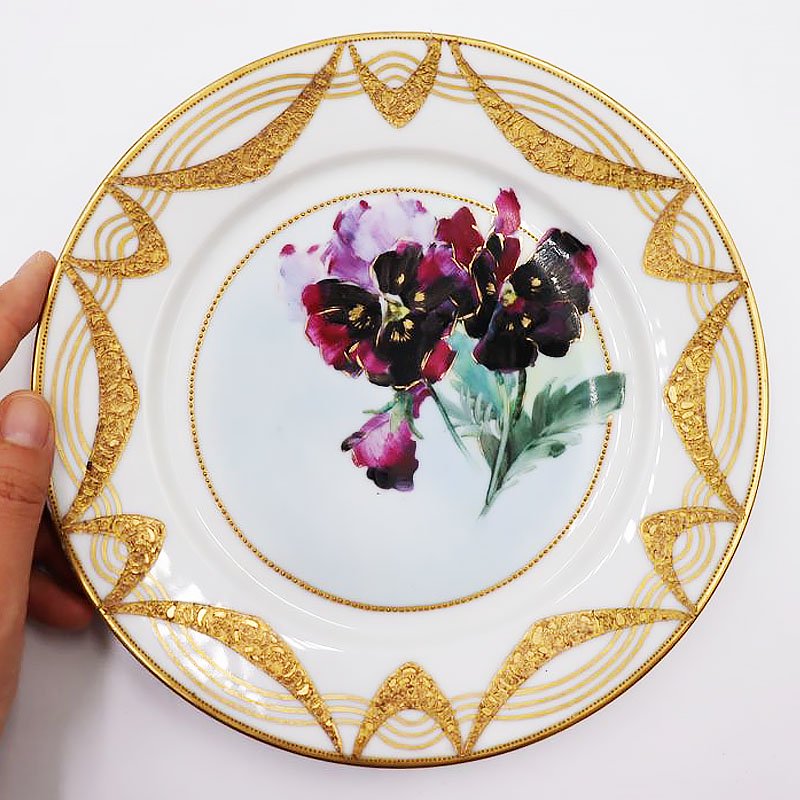 フランス製 ハンドペイント 手描き 飾り皿 絵皿 金彩 アンティーク クラシック ヨーロッパ エレガント（パンジー）