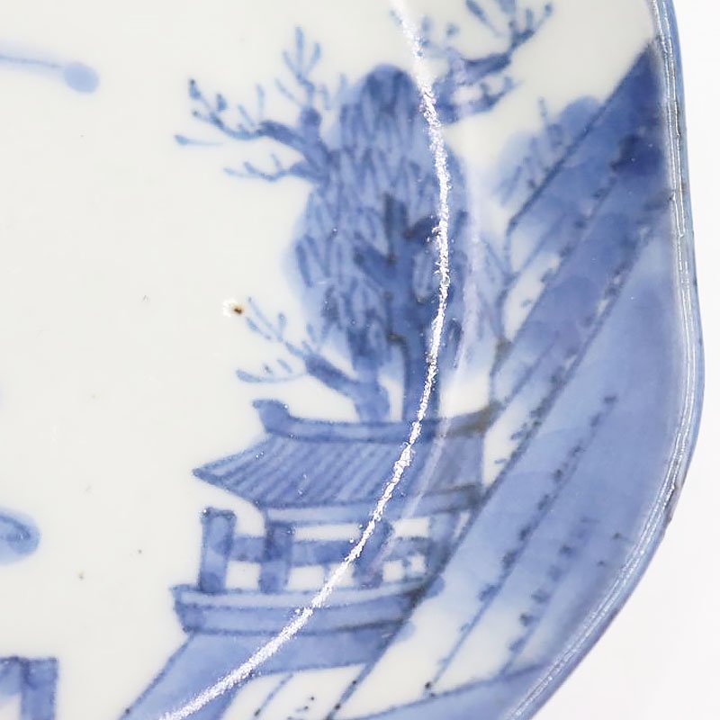 手描き 染付 藍色 呉須 八角 小皿 取り皿 変形皿 アンティーク 和食器 