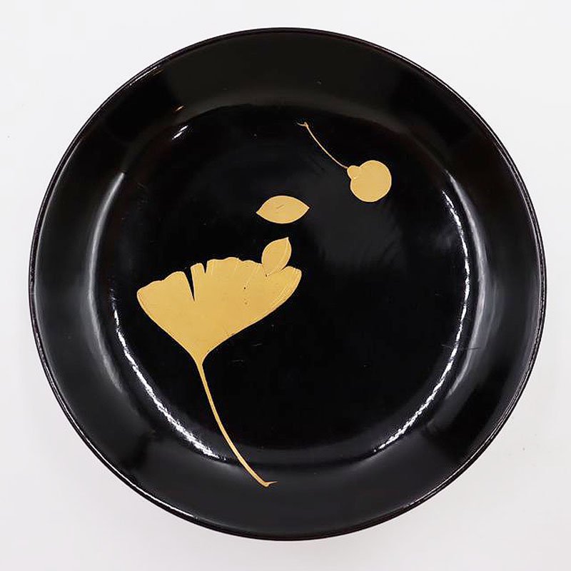 黒漆塗り 椿皿 高台付き木皿 蒔絵入り 絵替わり 図替わり 季節の植物 
