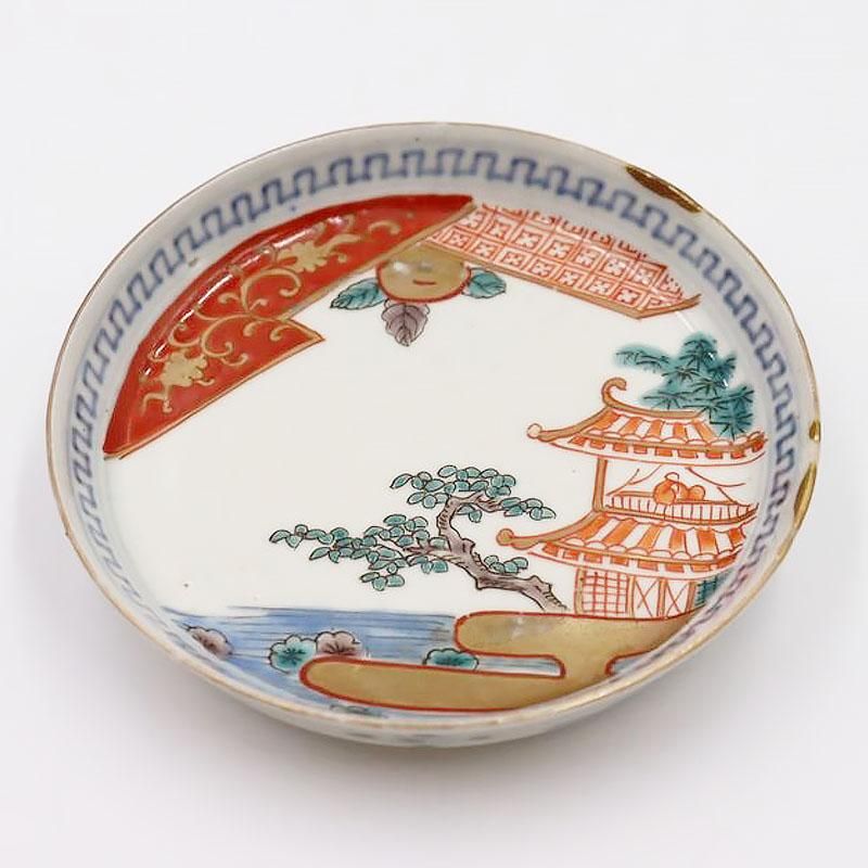 金継ぎ】手描き 赤絵 取り皿 菓子皿 骨董 アンティーク和食器 縁