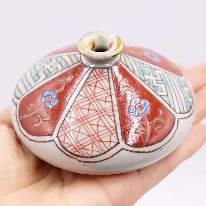 金継ぎ】手描き 色絵 油壺 ぽってり カラフル 鬢付け油 化粧油 江戸