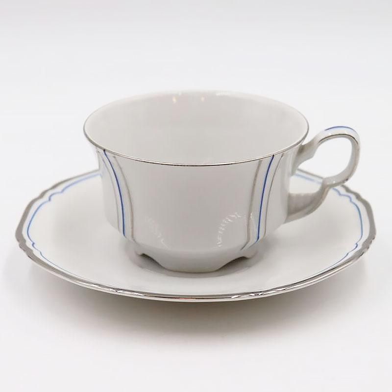 チェコ製カップ＆ソーサー｜9×5.5cm｜シルバー・ブルーの上品モダン