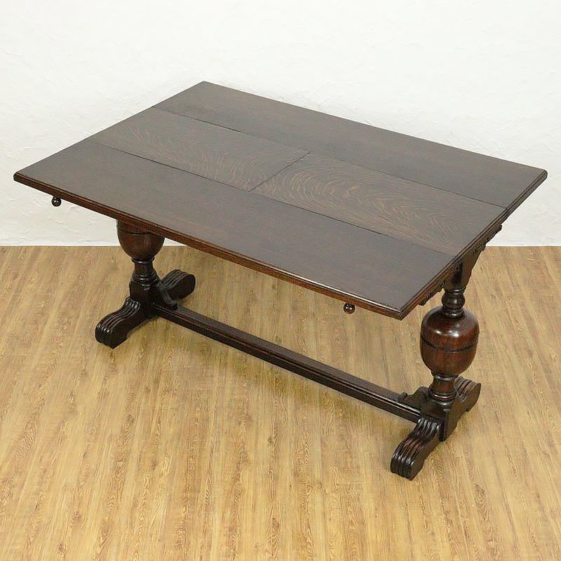 希少 イギリス製 ドローリーフテーブル 伸長式 細幅 コンソールテーブル ダイニングテーブル 2-6人用 彫刻入り バルボスレッグ オーク材 木製  英国家具の動画