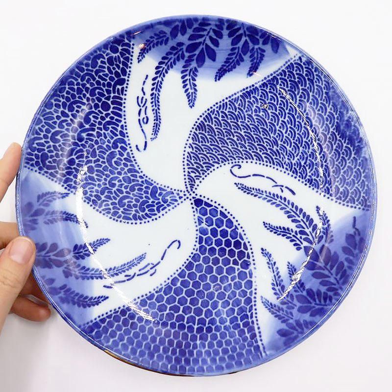 金継ぎ】印判 中皿 藍色 コバルトブルー ワンプレート 和食器