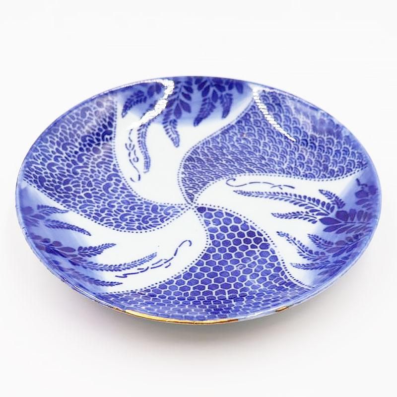 金継ぎ】印判 中皿 藍色 コバルトブルー ワンプレート 和食器 明治