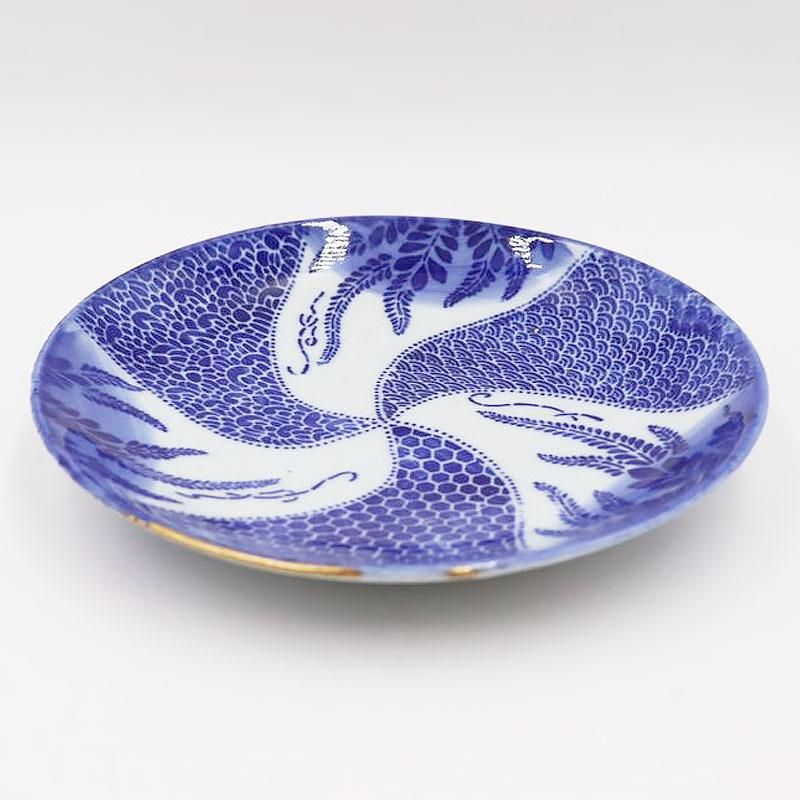 金継ぎ】印判 中皿 藍色 コバルトブルー ワンプレート 和食器 明治